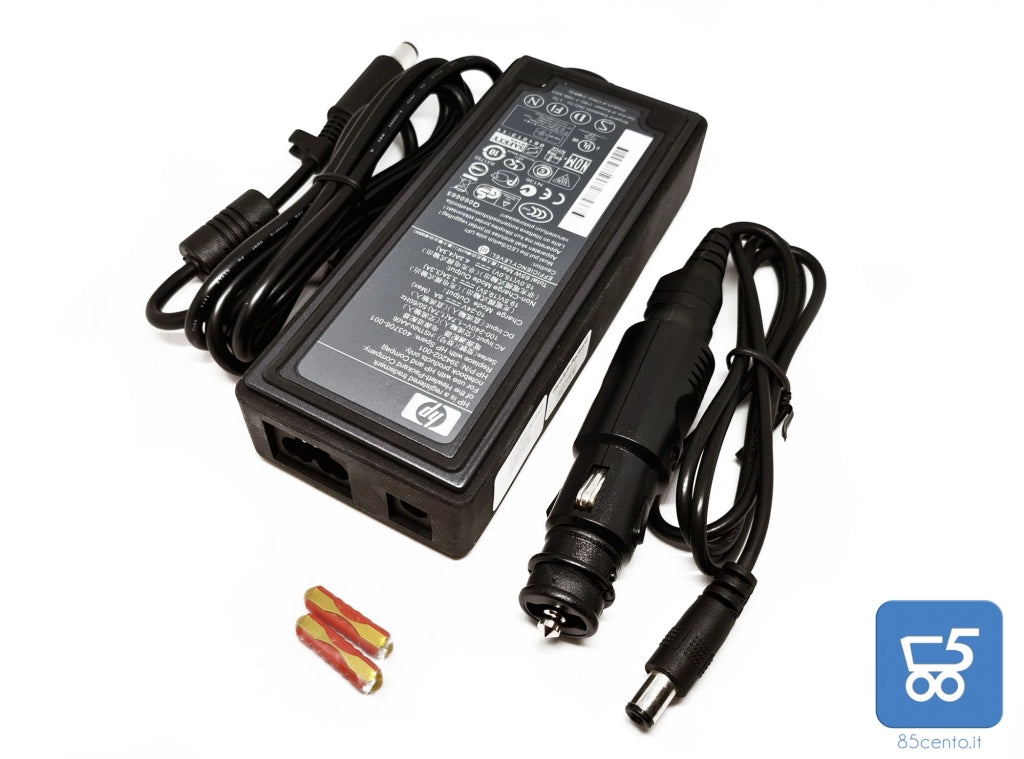 Alimentatore Caricabatteria Originale HP 65W 19.5V 3.3A / 15V 4.3A 7.4mm Spinotto Tondo - Ingresso Auto 12v COMPLETO DI ACCESSORI