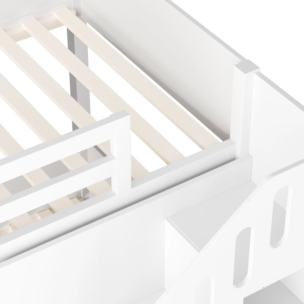 LETTO a castello con scala contenitore 90x200 cm Legno massello Bianco
