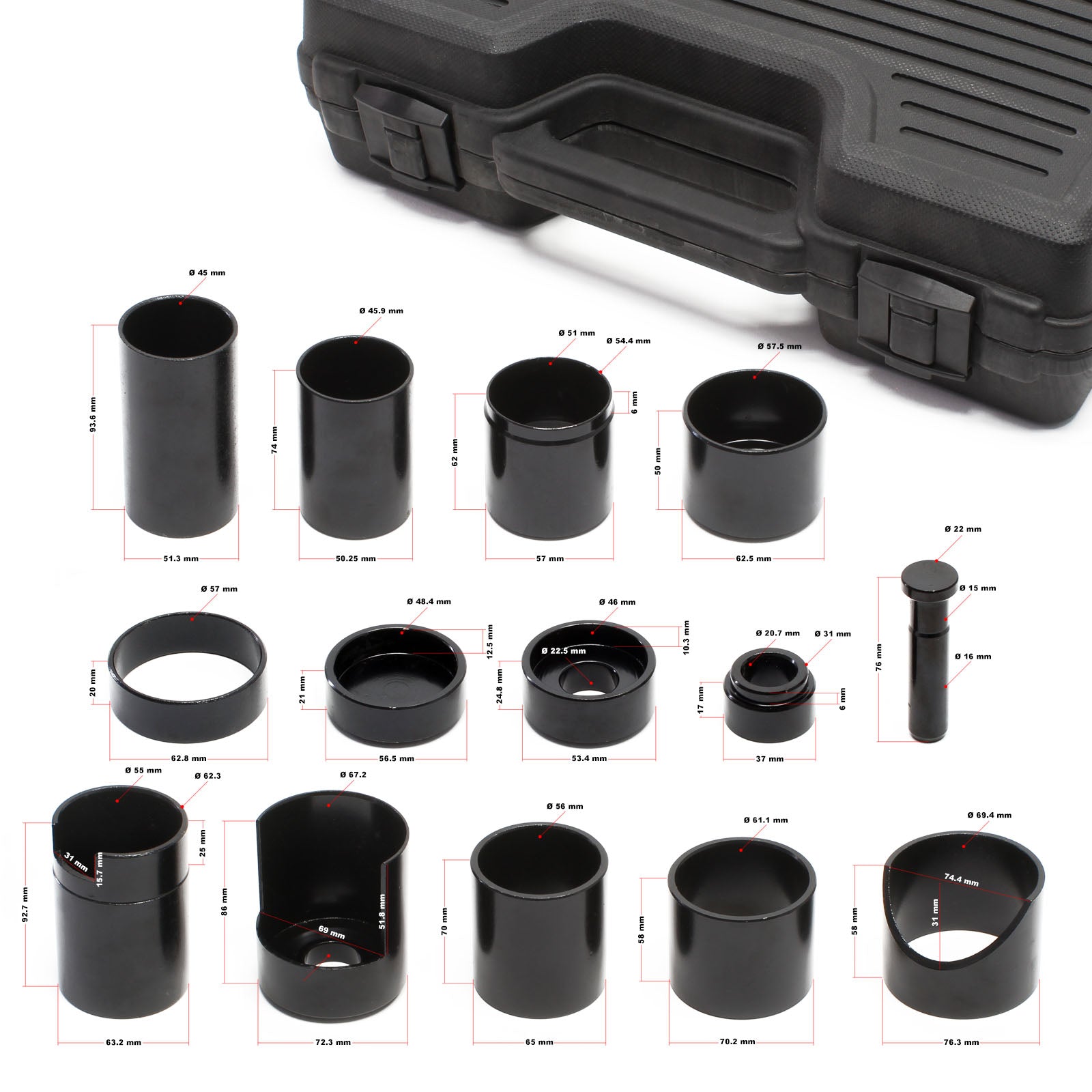 Estrattore Set 14 Pezzi per estrazione sostituzione cuscinetti pressa idraulica