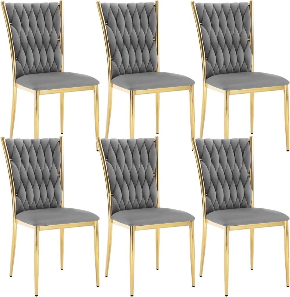 Set di 6 Sedie Sala da Pranzo, Sedie da Cucina in Velluto, Trasparenti Moderne, Schienale Alto Gambe in Metallo, Portata 150 kg, Grigio Scuro
