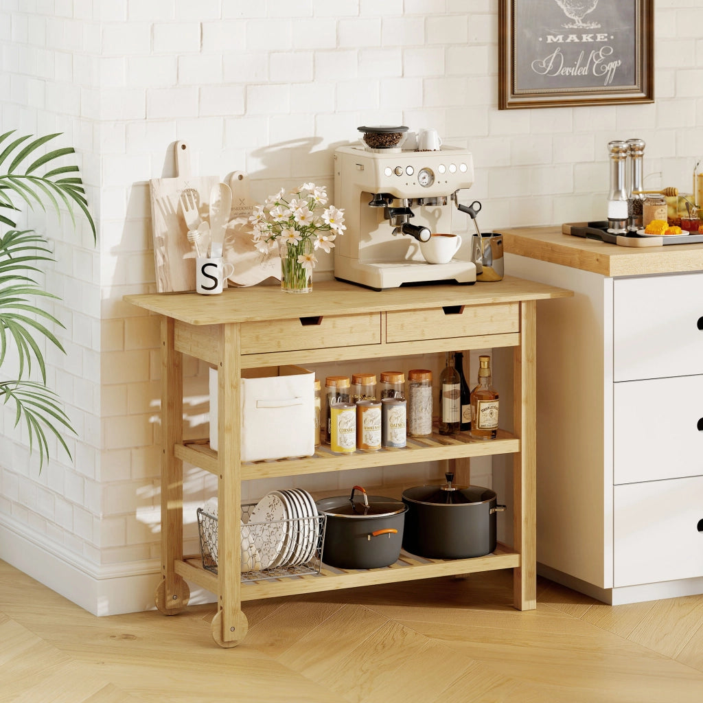 Carrello da cucina con cassetti ¨C Zephmum ¨C Legno di bamb¨´ 100x43x75 cm