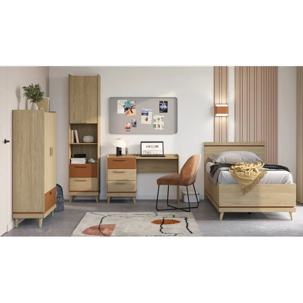 Scrivania scandinava NOKI – Rovere chiaro e moka – 3 cassetti di stoccaggio
