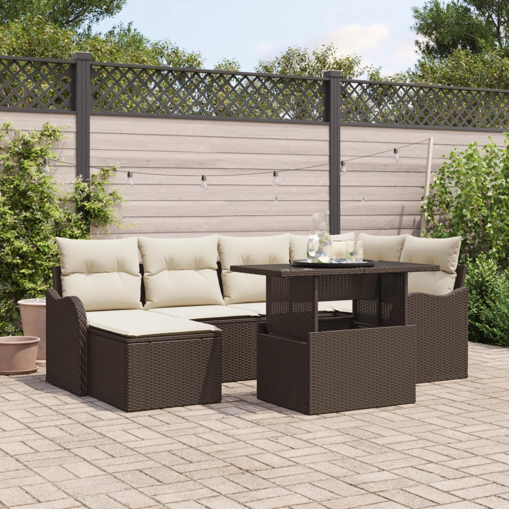 Set Divano da Giardino da 7 Pezzi con Cuscini in Rattan Polietilene Marrone