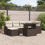 Set Divano da Giardino da 7 Pezzi con Cuscini in Rattan Polietilene Marrone
