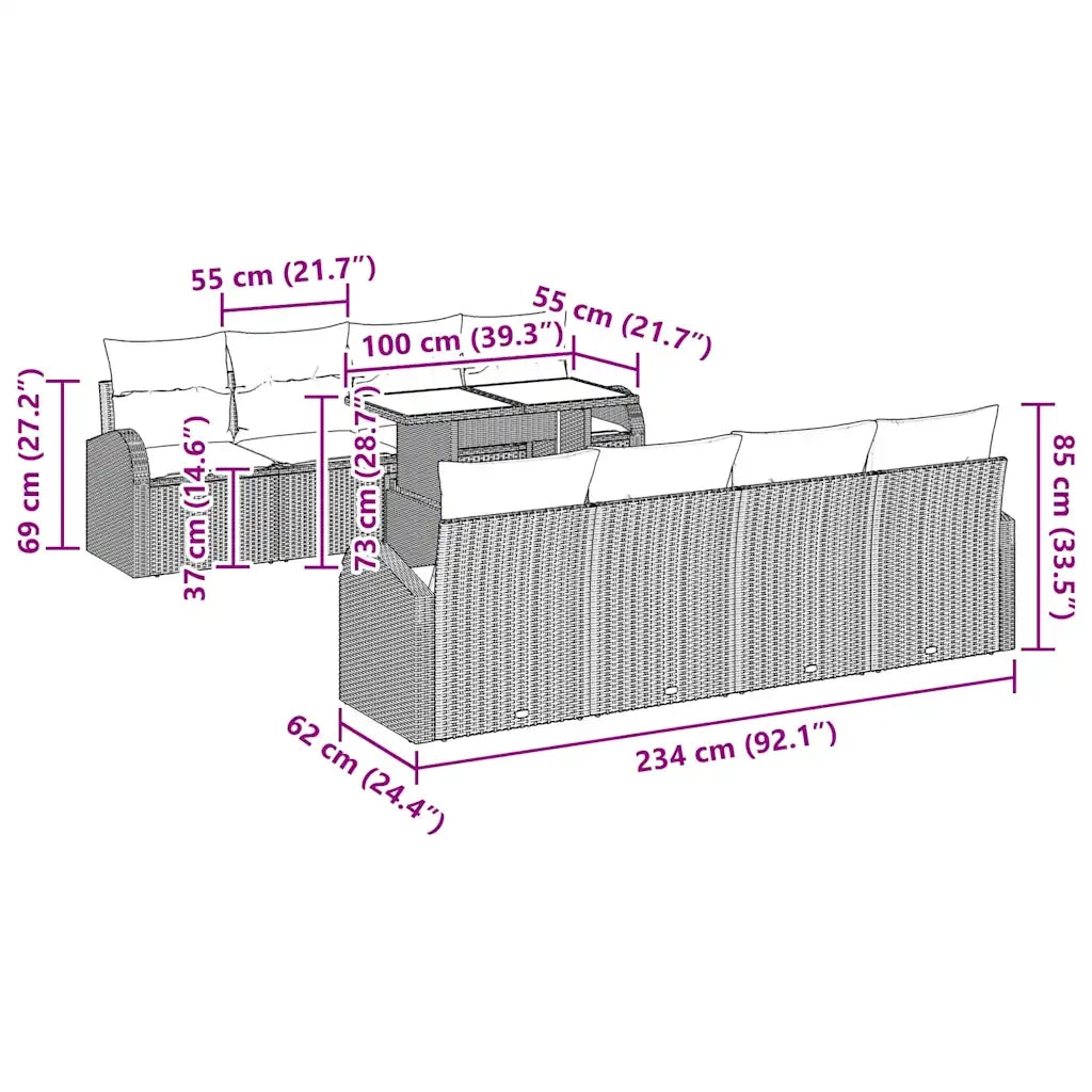 Set Divano da Giardino 9 pcs Grigio polyrattan 3348605
