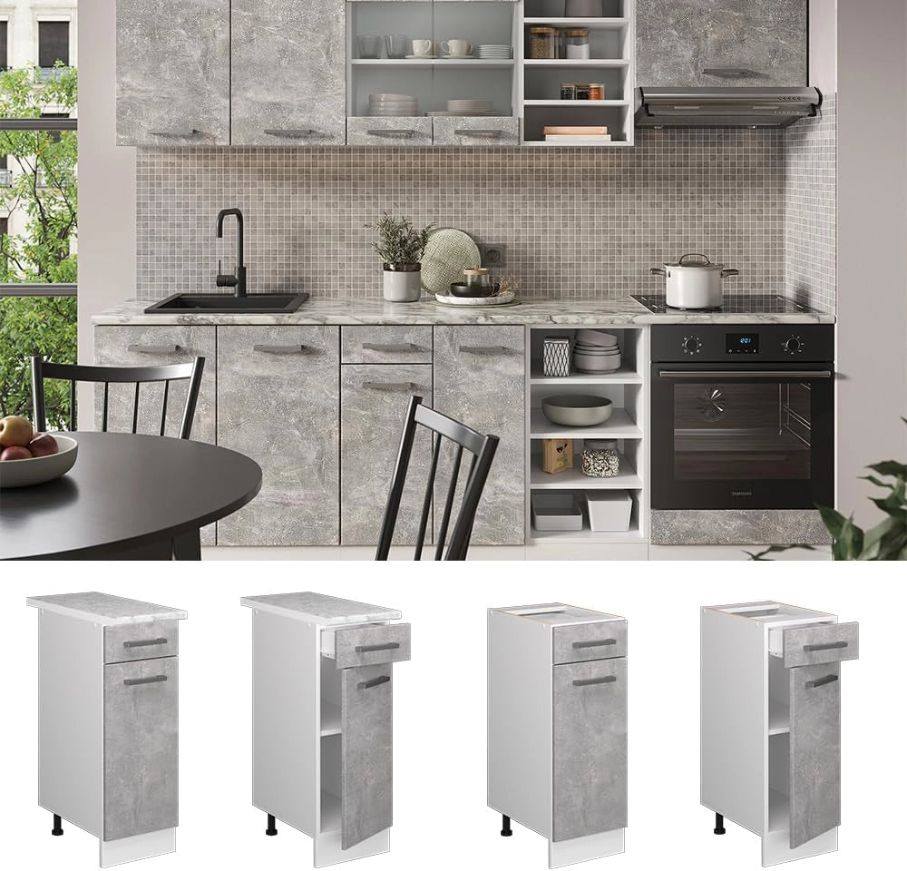 Mobiletto base per cucina R-Line, Calcestruzzo, 30 cm senza piano di lavoro, per la libera combinazione all'interno di sistemi cucina modulari