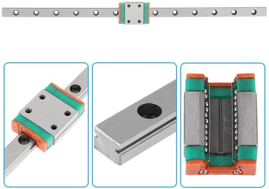 Binario Lineare in Acciaio da 200mm - Binario Guida - Blocco di Guida - Supporto di Rotazione - Smalto Anticorrosione - Fori Prebucati