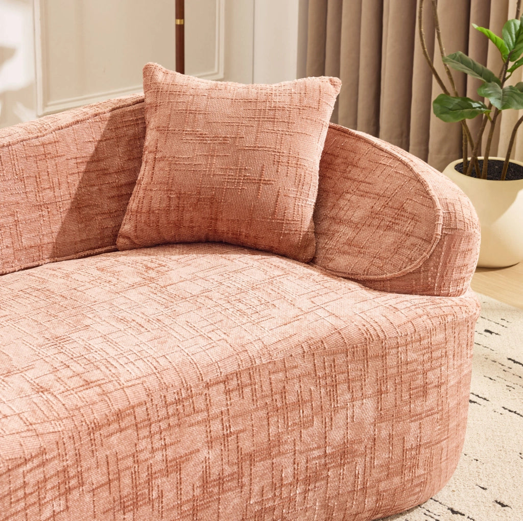 Divano 2 posti arrotondato 170x87x65 cm in tessuto rosa, senza montaggio –