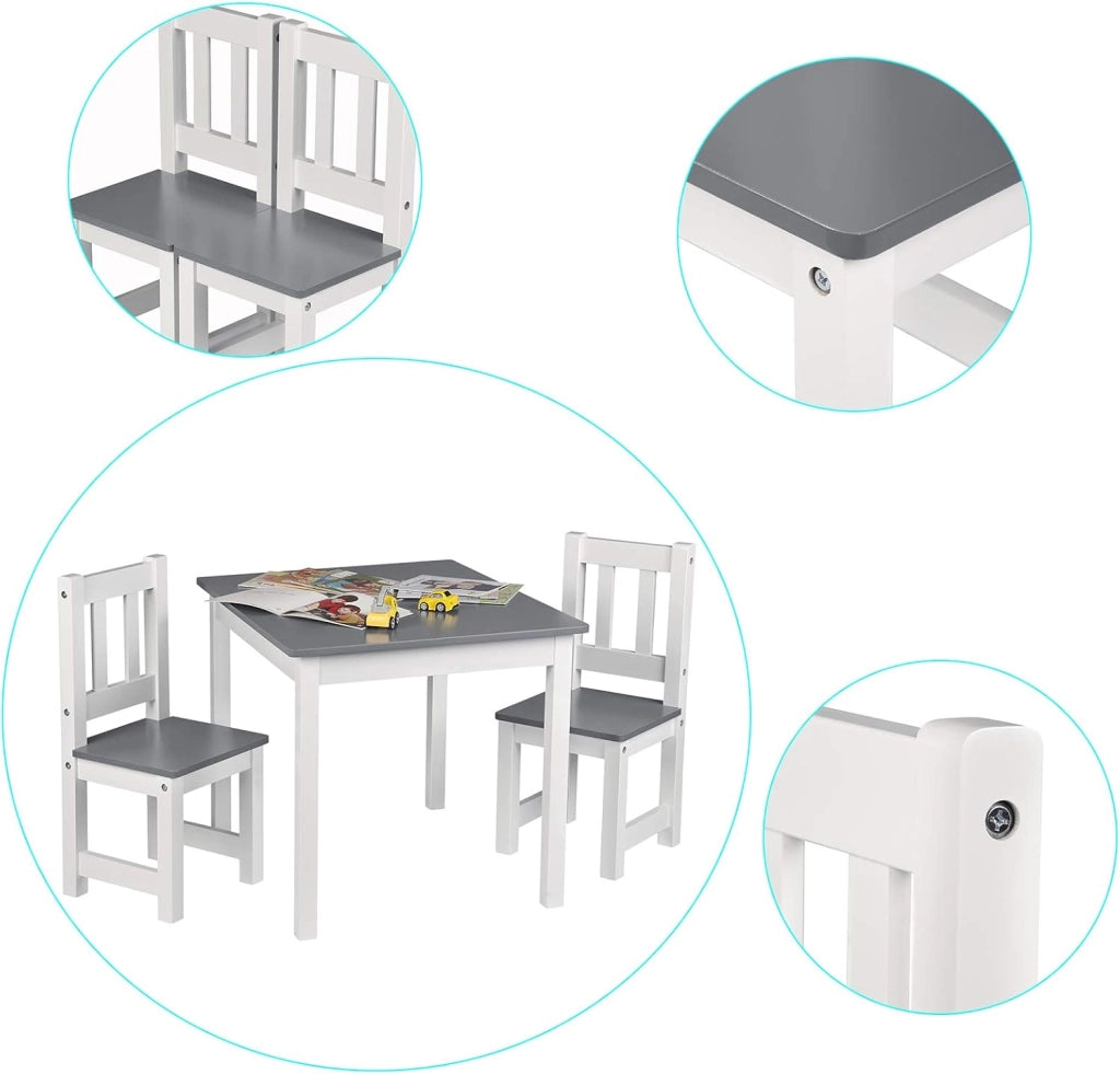 Tavolo per Bambini Scrivania Tavolino con 2 Sedie in Legno, 60x50x48 cm