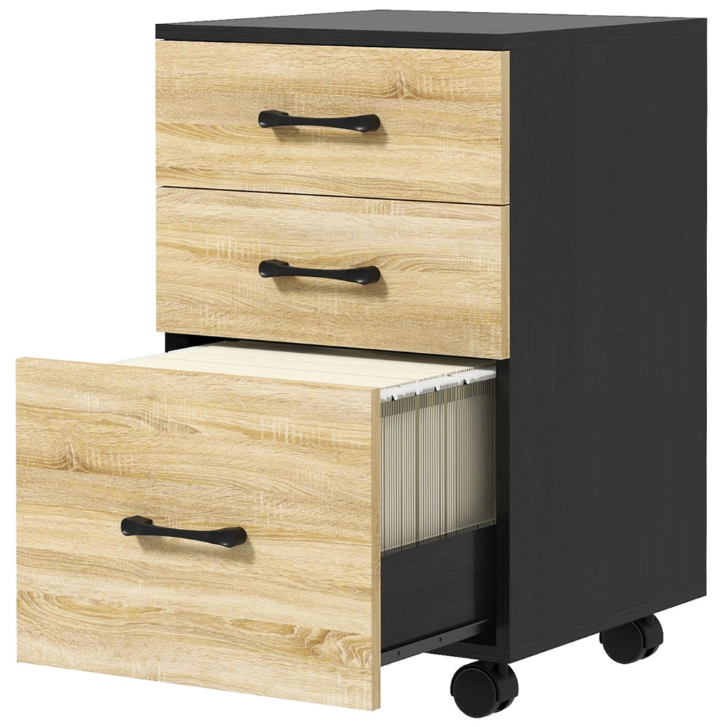 Cassettiera ufficio con ruote e cassetti ¨C Xylo ¨C Rovere e nero 40x42x65cm