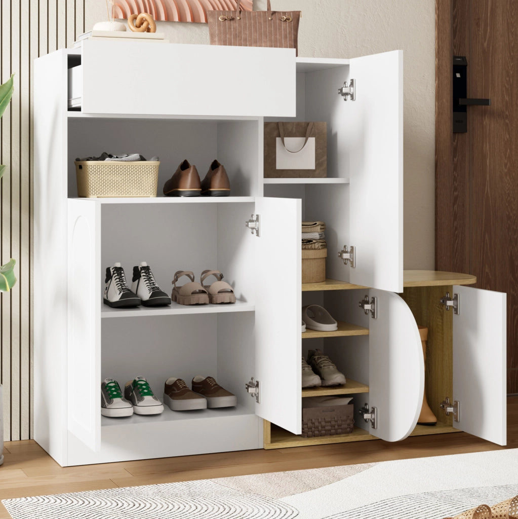 Mobile portascarpe con panca, 5 ante e cassetto, bianco