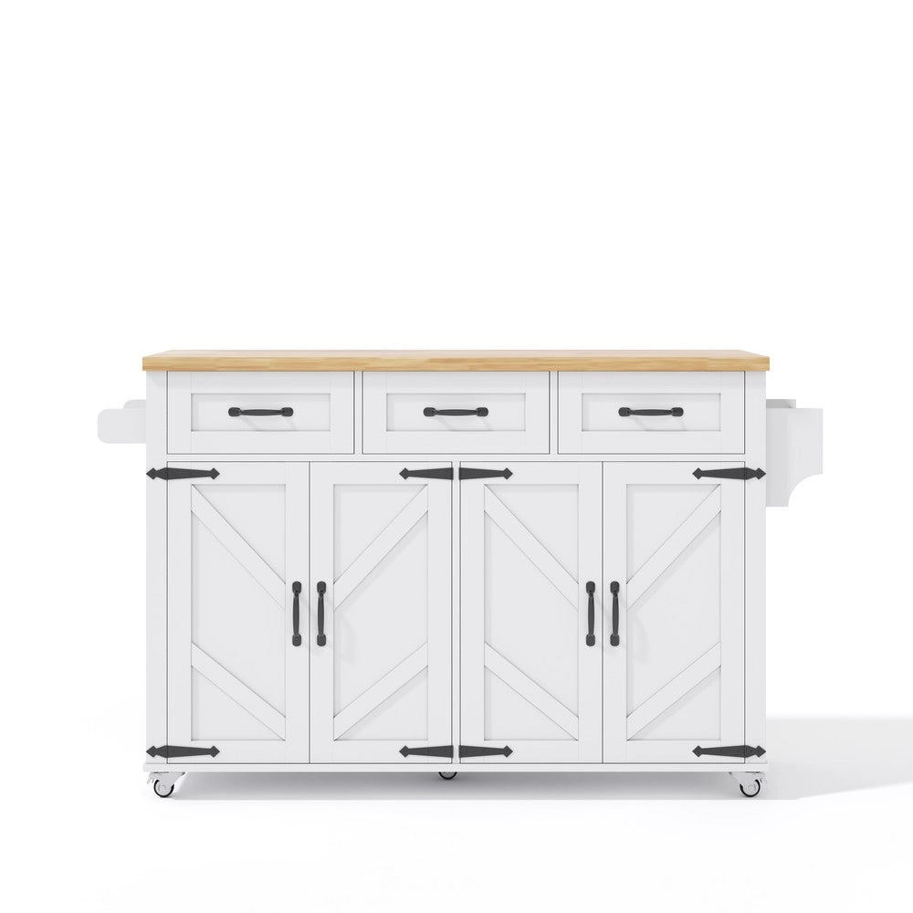 Isola Cucina con Piano Ribaltabile e Ruote ¨C Xylo ¨C Bianco, 4 Ante, 3 Cassetti, 140x43x90.5 cm