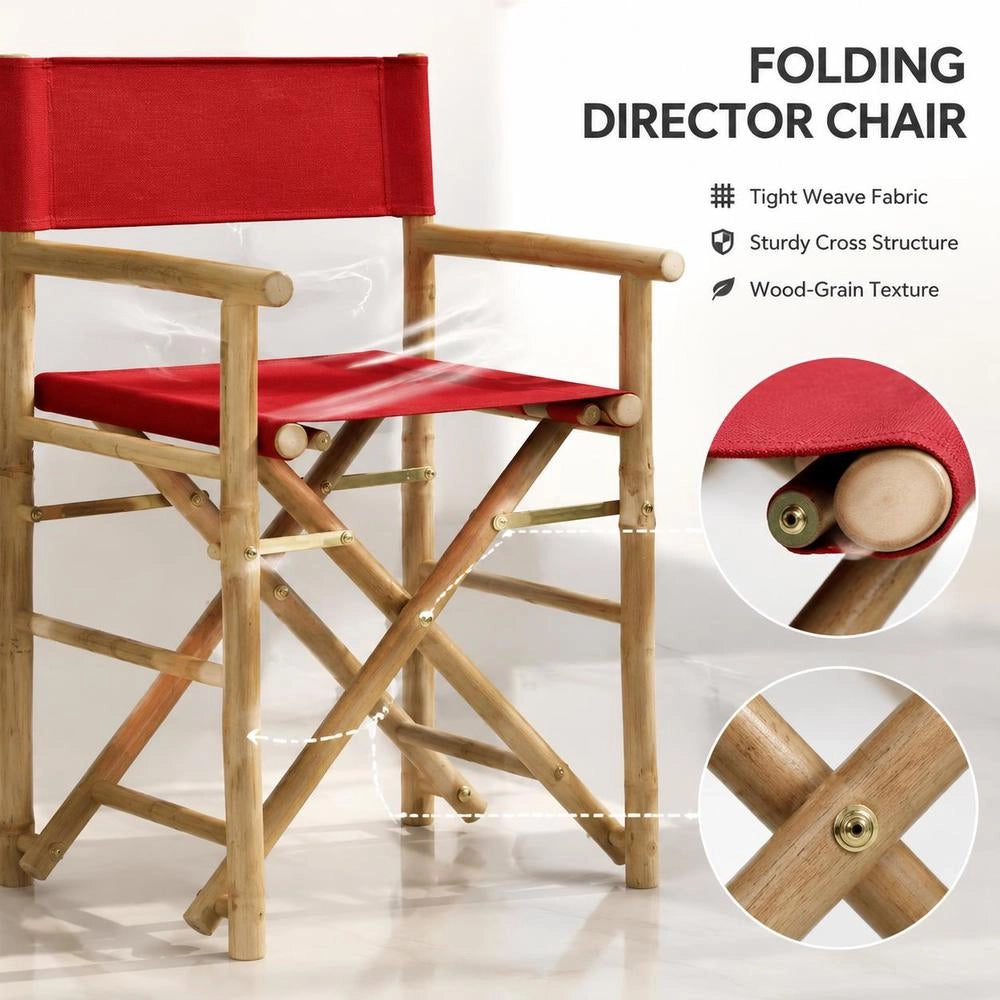 Folding DirectorFTs Chairs, 2 Pieces, Red, Bamboo And Fabric