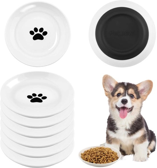 Ciotola per Cane in Ceramica, 6 Pezzi 250 ML Ciotola per Cane Elevata con Fondello Antiscivolo in Silicone, Set per Piccoli Cani e Gatti Ideale per Conservare