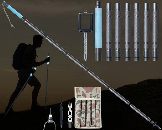 Stecchi da Nordic Walking regolabili da 140 cm con impugnatura illuminata - bastoni da passeggio per signore e signori con holder per smartphone