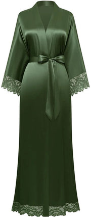 Camicia da camera per donne, kimono da bagno con maniche lunghe, pure colore, con inserti di seta e cotone, kimono da donna per estate, (colore verde scuro)