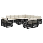 Set Divano da Giardino 14 pcs Nero e Bianco Crema polyrattan