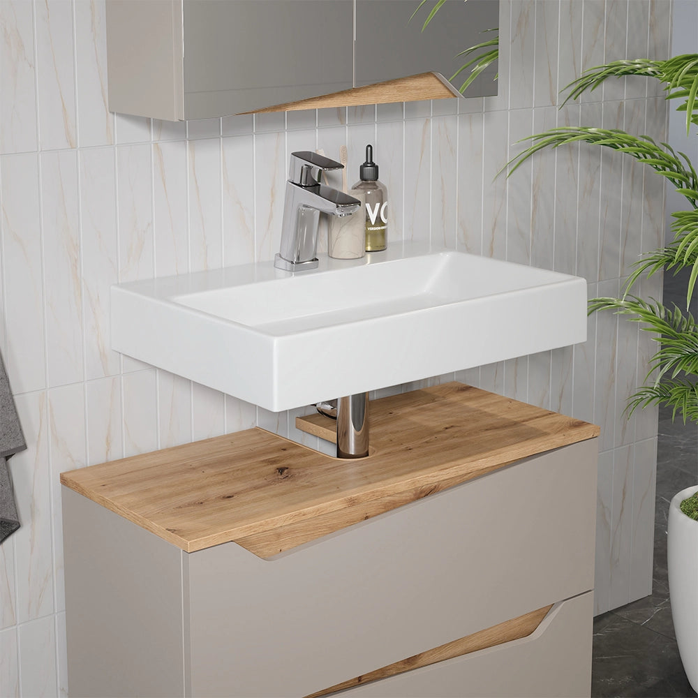 Vicco Mobile sottolavabo per bagno Greige/rovere artigianale 80 x 57.5 cm con 2 cassetti