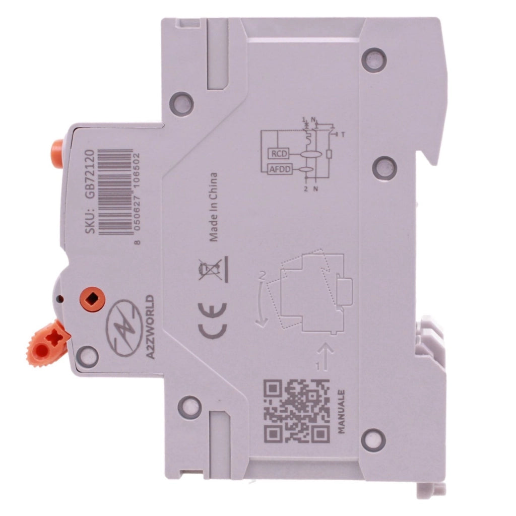 A2ZWORLD AFDD RCBO Interruttore Antincendio, Magnetotermico Differenziale con Rilevamento di Arco Elettrico, Tipo A Curva B, 1P+N 2M 6000A 30mA, AC 220V Doppia Leva GYR9NE-ARC (B20A)