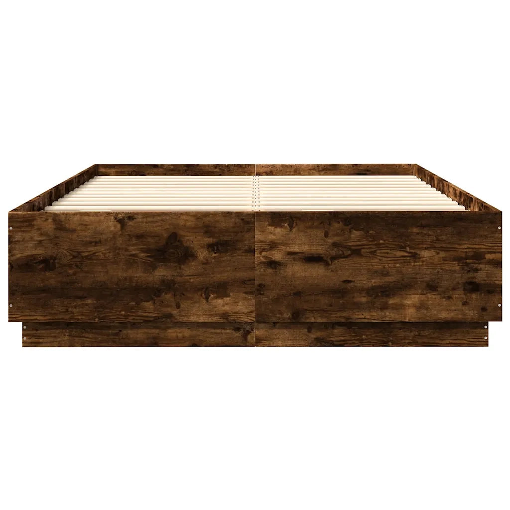 Giroletto con Luci LED-Struttura Letto Rovere Fumo 150x200 cm Legno Multistrato