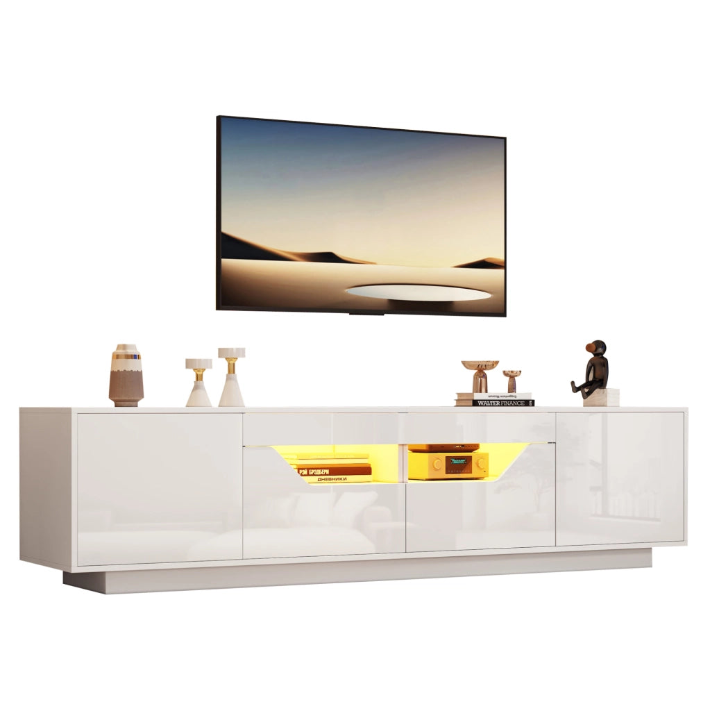 Mobile TV 180x40x45 cm con LED; 2 cassetti e 2 ante in truciolare bianco