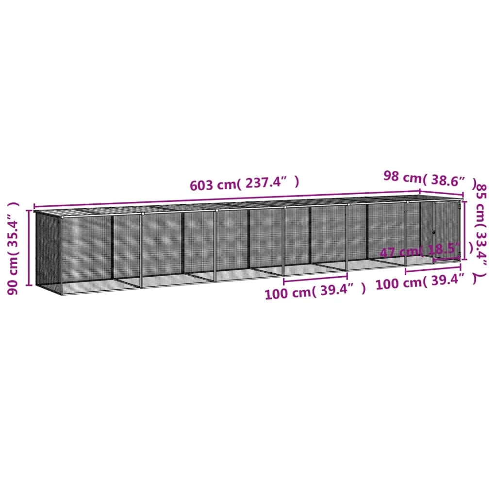 Recinto per pollaio con tetto 603 x 98 x 90 cm in acciaio zincato antracite 02_0043975