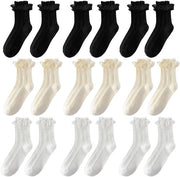 Sottovesti in cotone/poliester, 9 paia, ademendenti, con ruches e bordi, calze elastiche di media altezza con design elegante