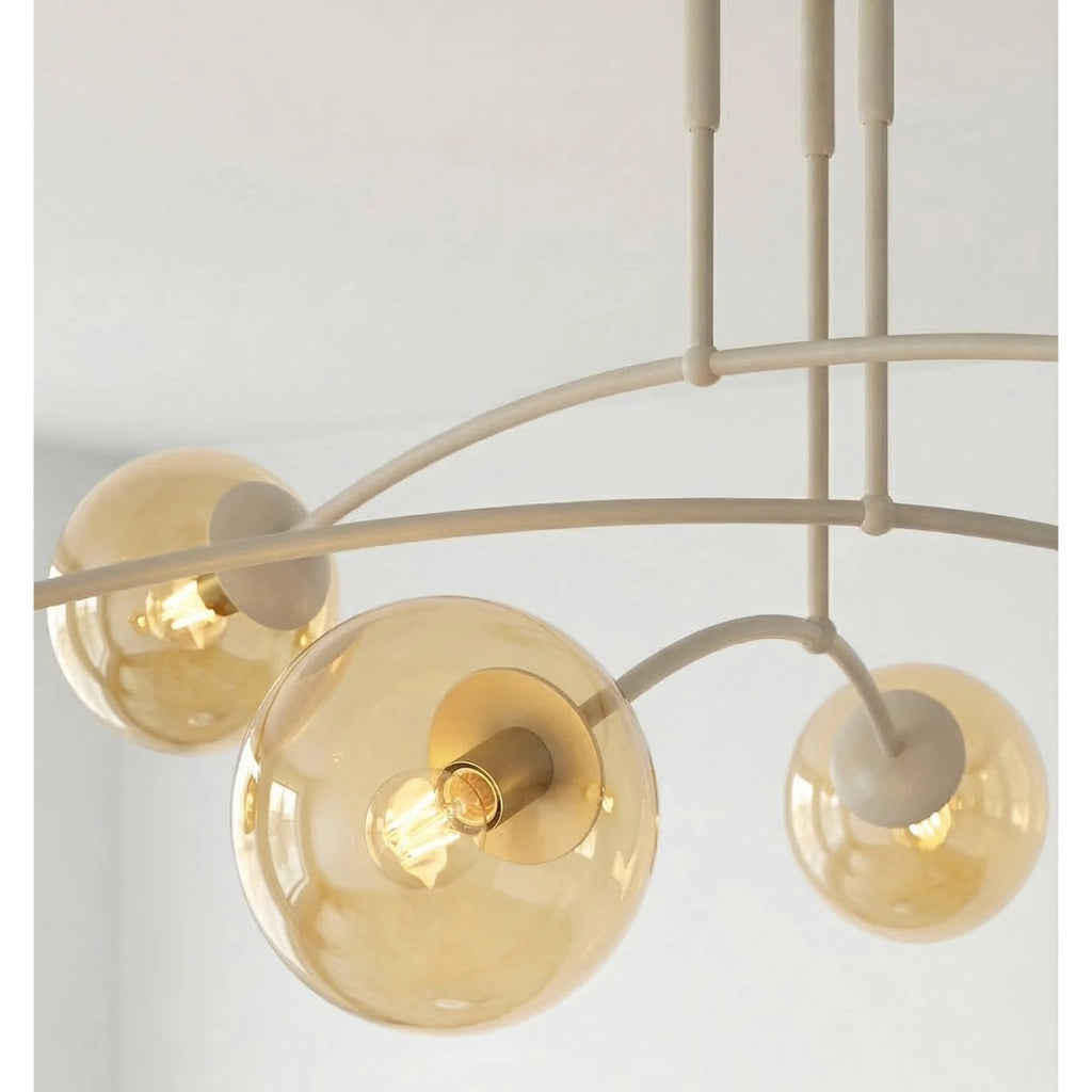 Lampada a sospensione PREGOS in acciaio beige e vetro ambrato