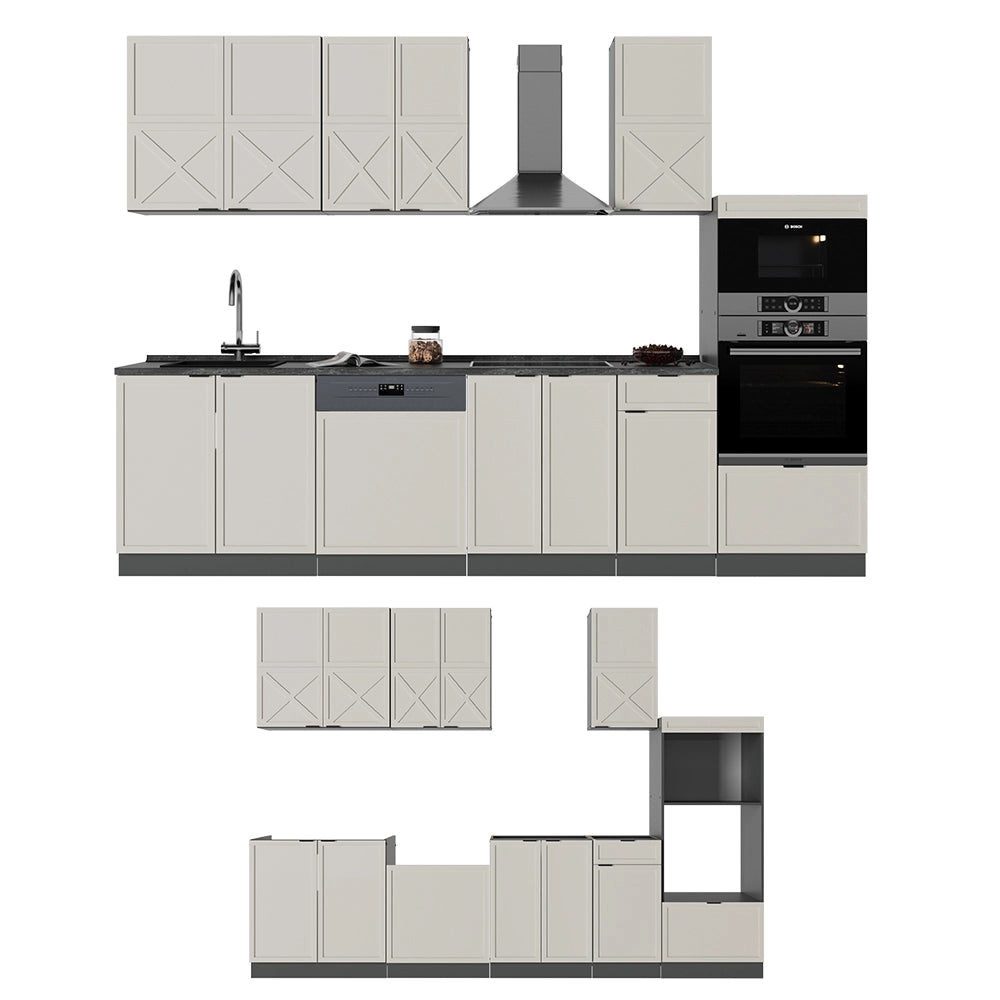 Cucina componibile Fame-Line GrigioBeige/Antracite 300 cm con armadio alto, PL Marmo Vicco