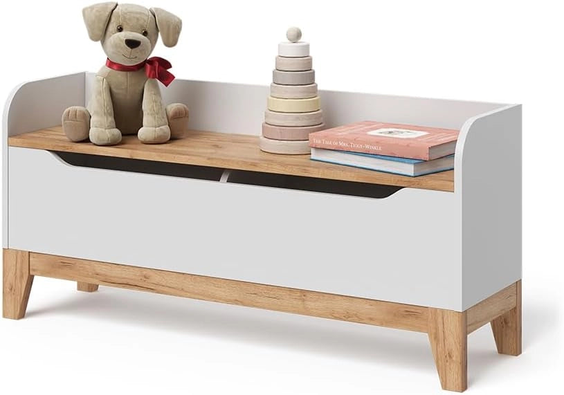 Cassapanca per giocattoli Malia, Bianco/Artisan, 107.2 x 50 cm con sedile, con spazio contenitivo e combinabile con altri mobili Malia