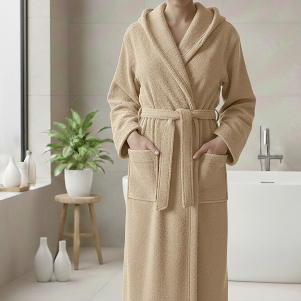 Satotite, Accappatoio 100% Cotone con Cappuccio, Bianco Crema