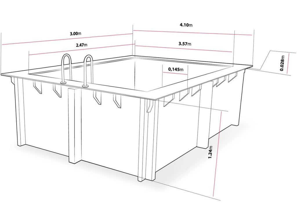 Piscina rettangolare in legno "Caimans 140" - 4,10 x 3,00 x 1,39 m
