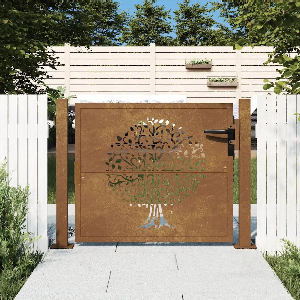 Cancello da Giardino 105x105 cm in Acciaio Corten Design Albero