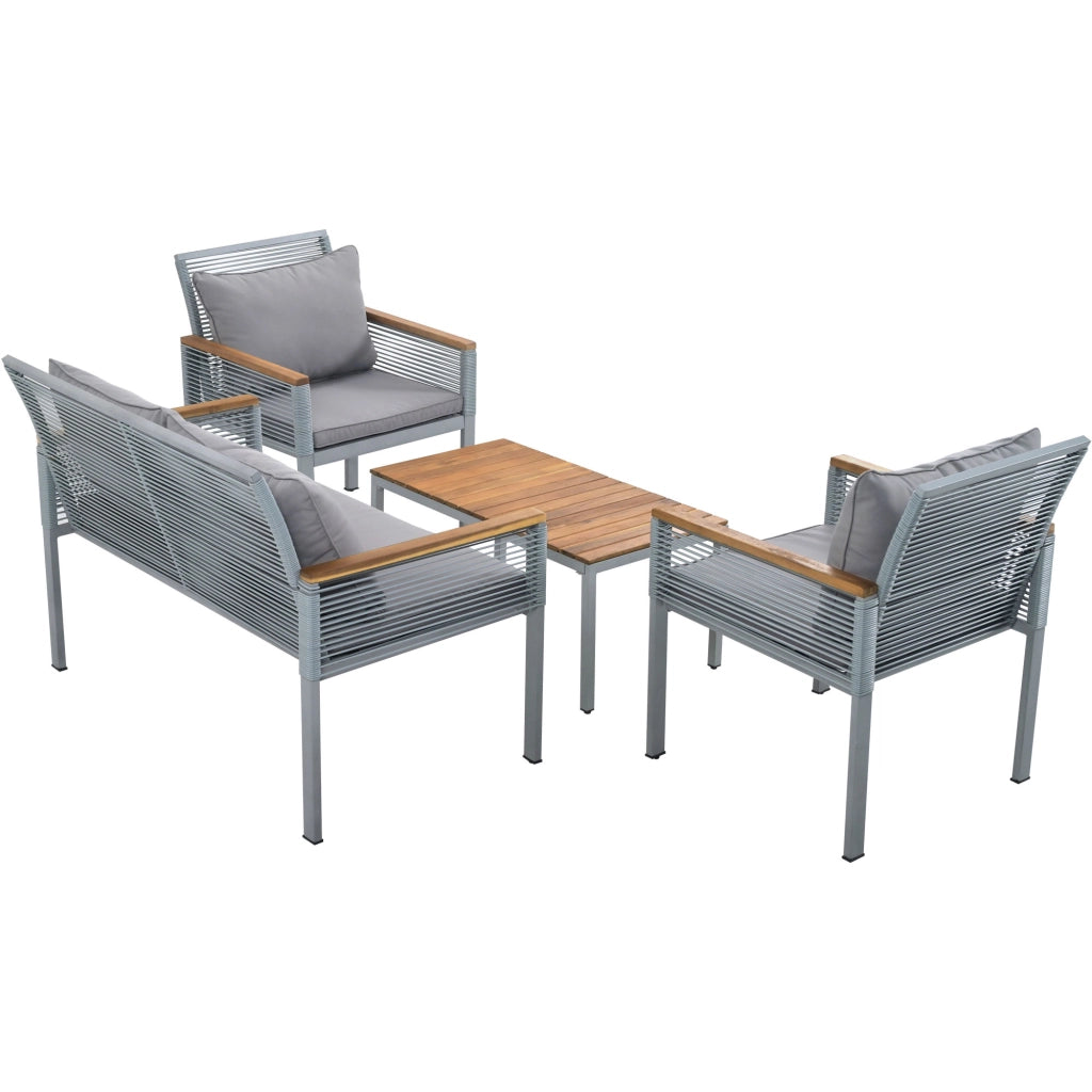 Set Divano da Giardino con Cuscini, 2 Poltrone e Tavolino ¨C MINIMAL ¨C Polyrattan, Grigio