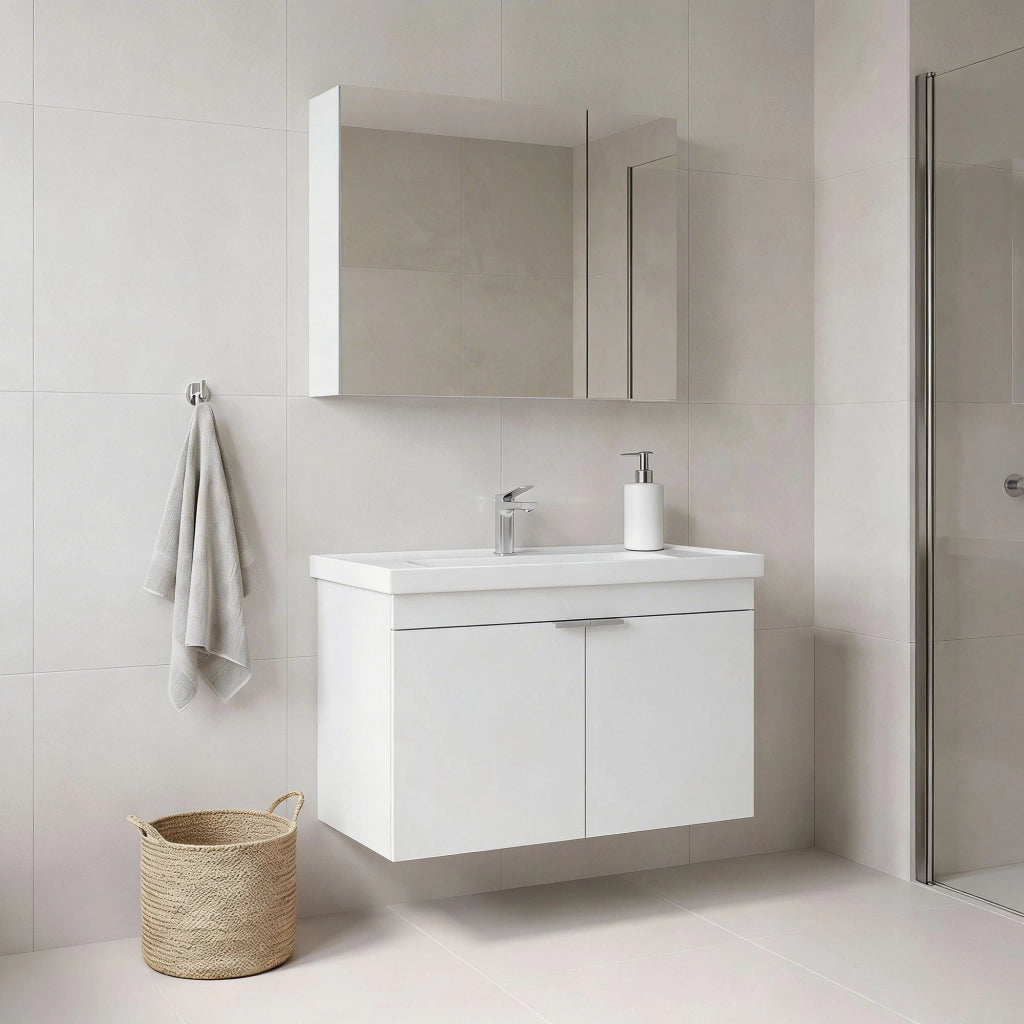 Set mobile lavabo con specchio (2 pezzi) "Desna 80" - 80 x 45 x 58 cm - Bianco opaco