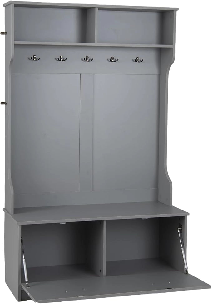 Armadio con Appendiabiti Multifunzionale, con Panca 5 Ganci Doppi, Organizzatore di Casa Indipendente per Ingresso Camera da Letto, 100x39x160 cm (Grigio)