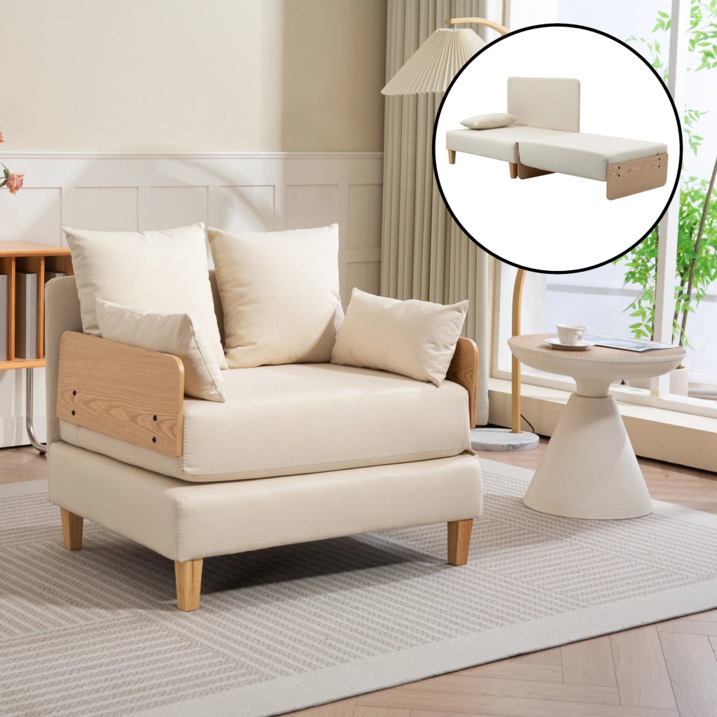 Poltrona Letto Seinlus con Apertura a Libro Divano Ribaltabile Cuscini Inclusi - Beige [en.casa]