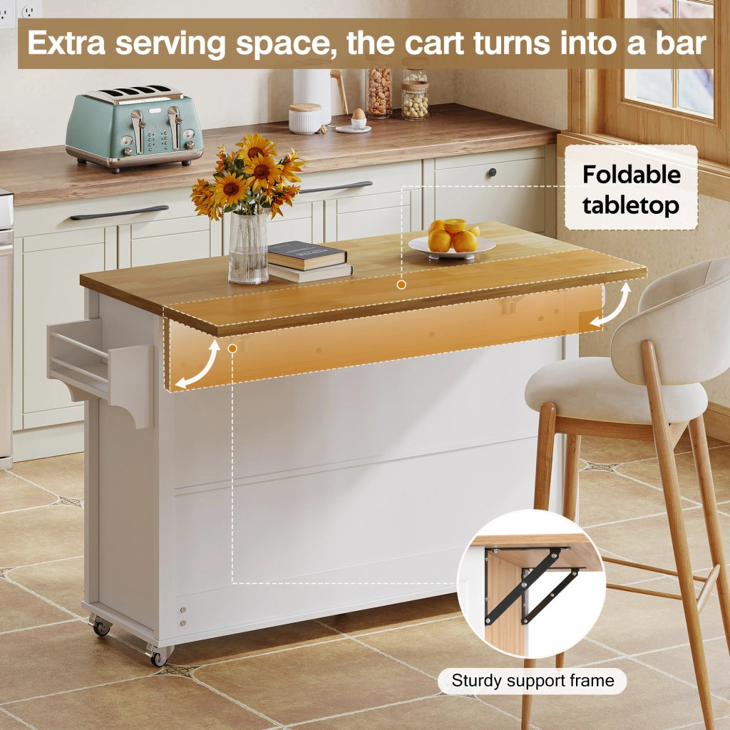 Carrello da Cucina con 4 Ante e 3 Cassetti; Piano Ribaltabile e Portaasciugamani; in MDF; 140x43(70)x90.5 cm