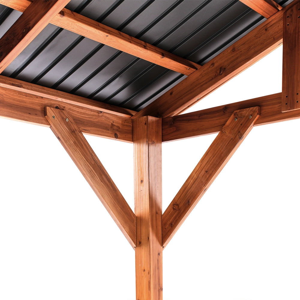 Pergola in legno chiaro tetto in metallo struttura in legno 296 x 350 cm Padiglione da giardino moderno industriale