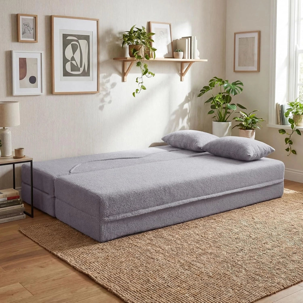2 in 1 Divano Letto Pieghevole, Divano a 2 Posti in Pile Teddy con 2 Cuscini Comodi, Nessun Montaggio, Divanetto Convertible Moderno per Soggiorno Camera Ospiti, 192,5x84x62 cm (Grigio)