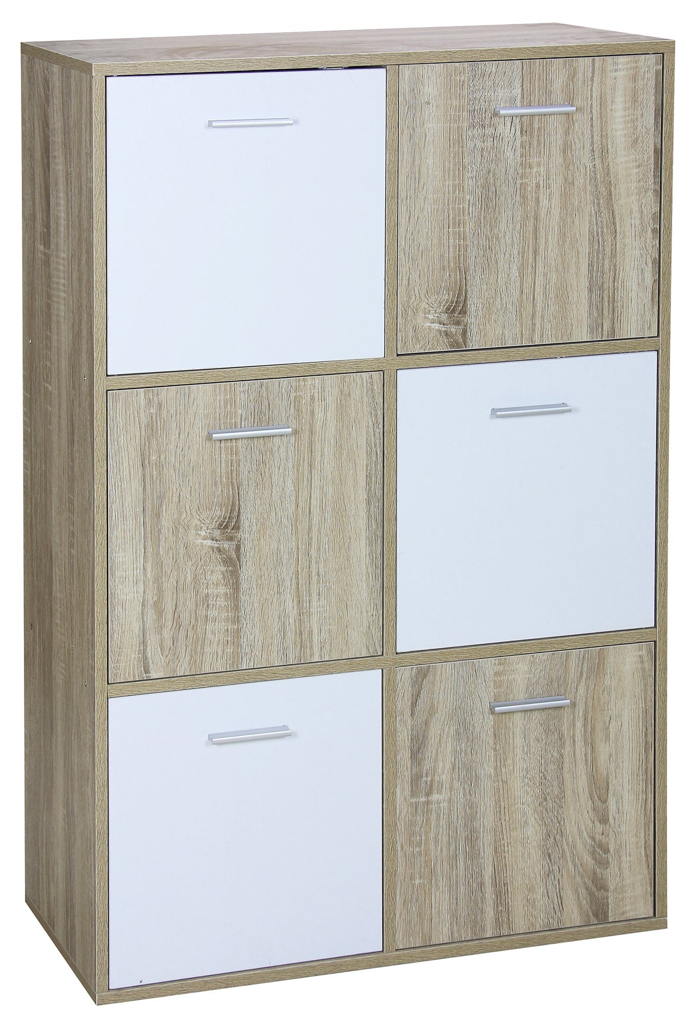 Mobile 6 Ante 77x30x115 cm in Legno Truciolare Bianco e Sonoma