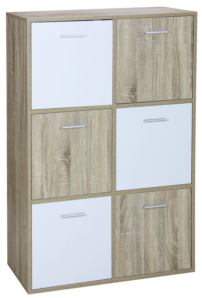 Mobile 6 Ante 77x30x115 cm in Legno Truciolare Bianco e Sonoma