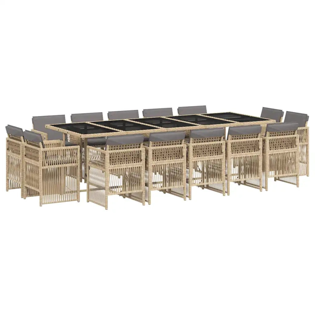 Set Pranzo da Giardino 15 pz con Cuscini Beige Misto Polyrattan