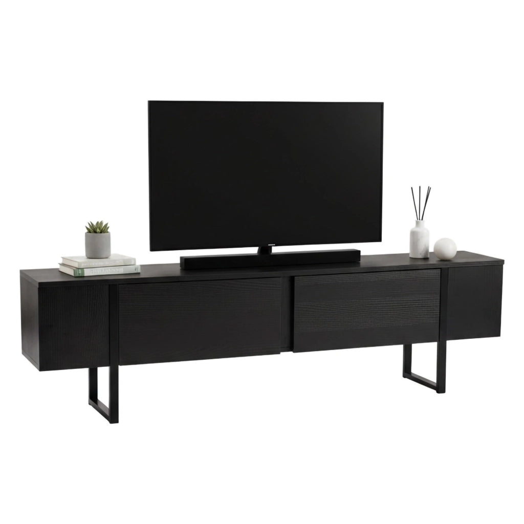 Mobile porta TV Lilith, Credenza da soggiorno, Armadio basso per TV, Base parete attrezzata, 180x30 h50 cm, Nero