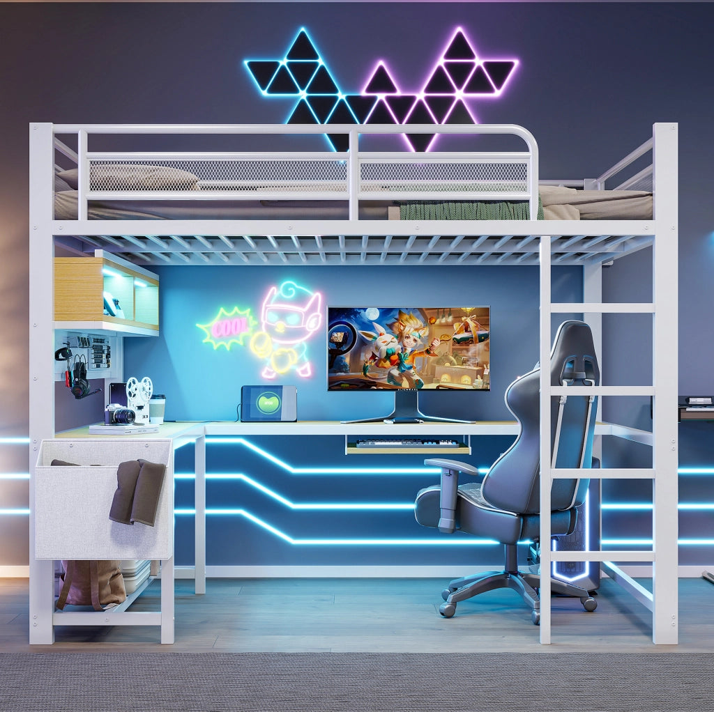 Letto a soppalco gaming 140x200 cm con scrivania e LED