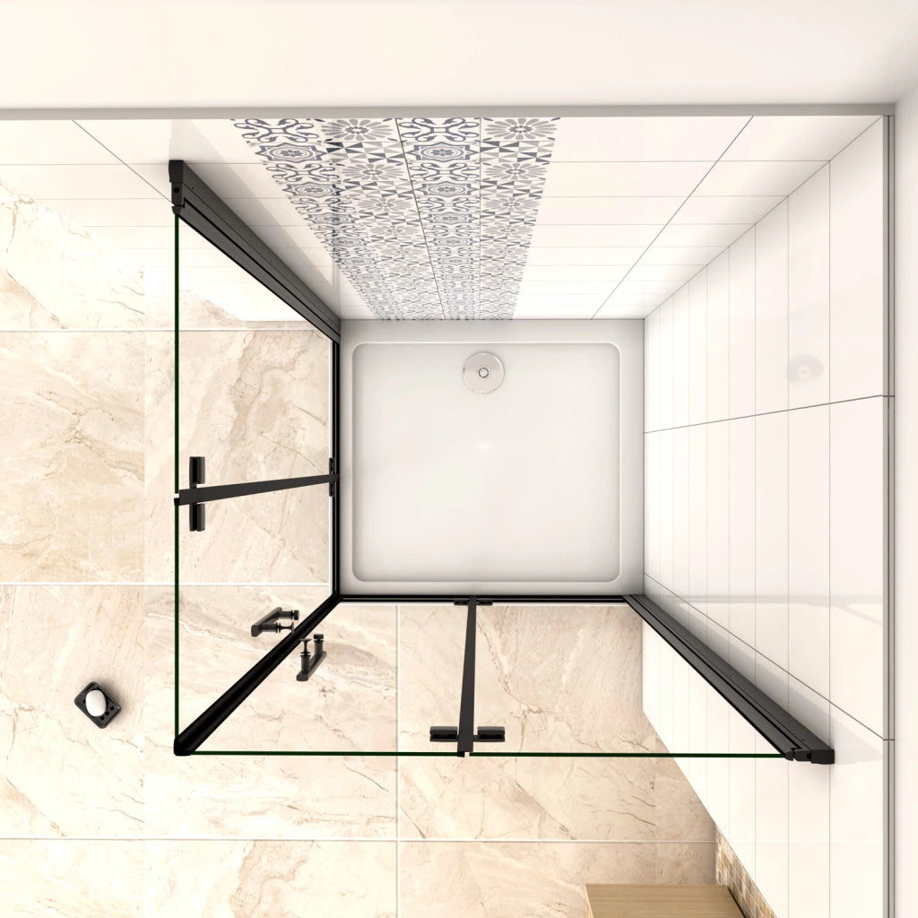 190 cm Box Doccia Angolare Doppia Porta Battente Pieghevole 70x70 cm in Vetro Temperato Trasparente 5 mm Anticalcare Telaio Nero Opaco