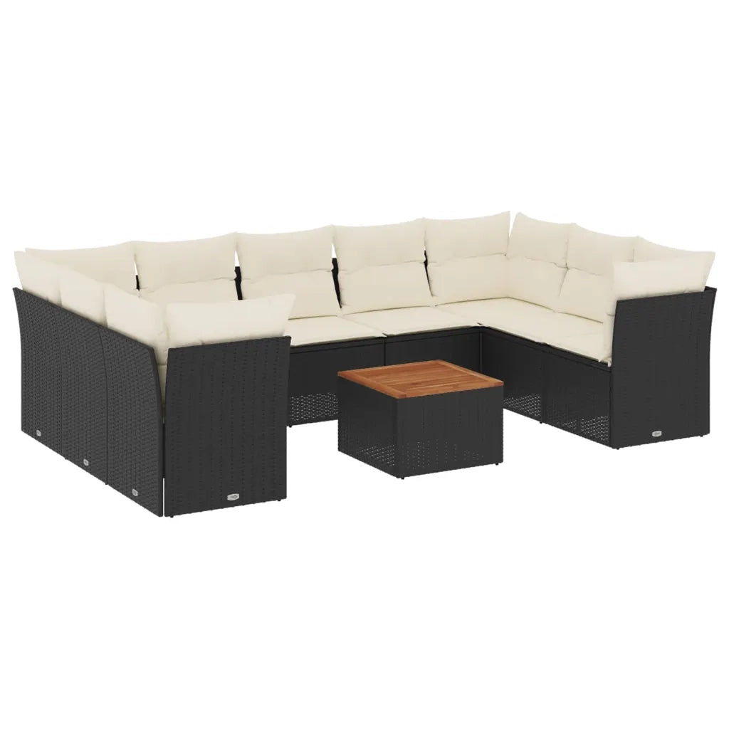 Set Divani da Giardino 10pz con Cuscini in Polyrattan Nero 3223802