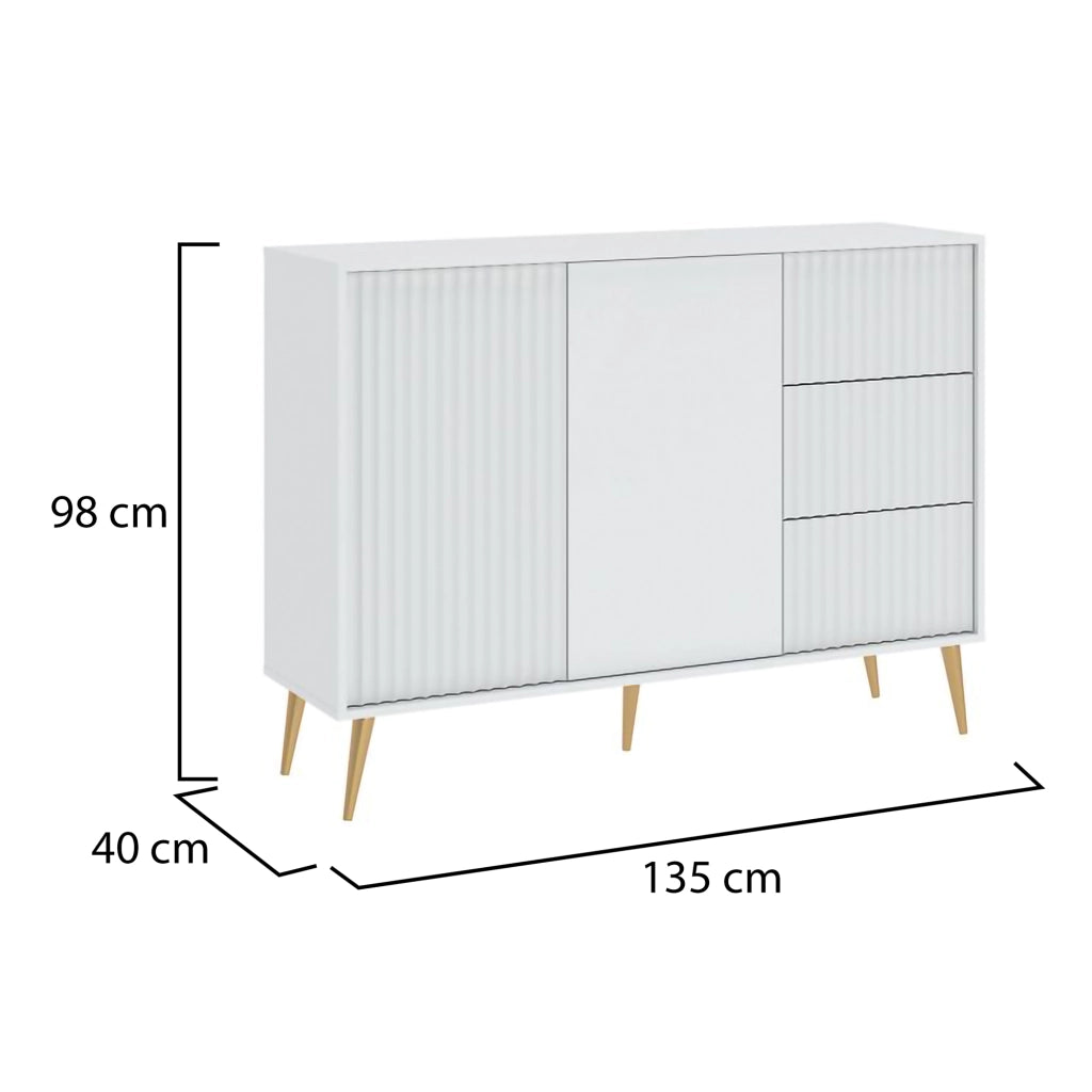 Madia Lemosato, Credenza 3 Cassetti, 135x40x98h cm Bianco