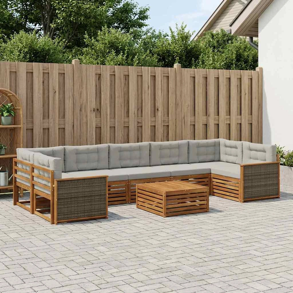 Set di divani da esterno 8 pz Naturale e Grigio Chiaro 3383139