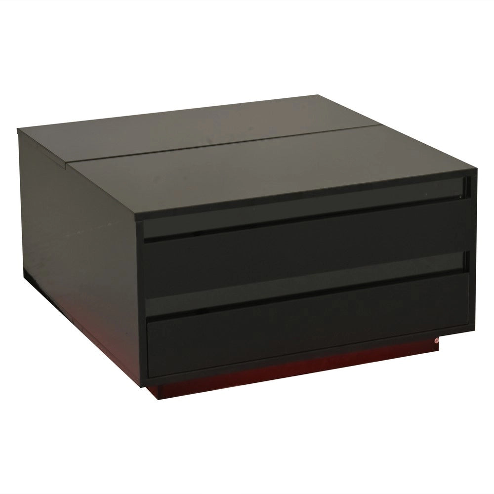 Tavolino da Caff¨¨ con LED e Cassetto ¨C MINIMAL ¨C Nero Lucido 70x70x38